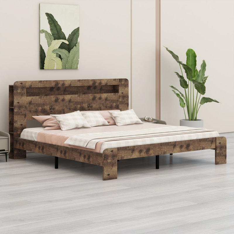 Lit de rangement pour tête de lit à DEL avec deux ports de chargement USB et espace de rangement sous le lit, Très grand