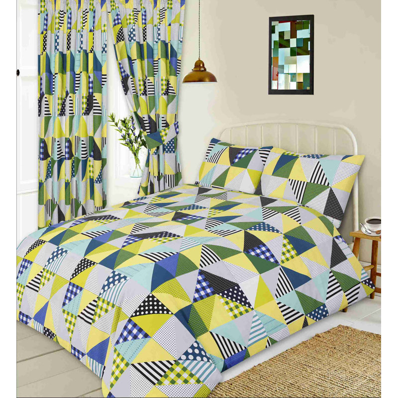 GEO PATCHWORK Rizzuto Semi Sheer Curtains, Lime