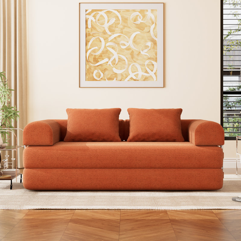 Modular Sectional Sofa Bed With Customizable Layout, Orange