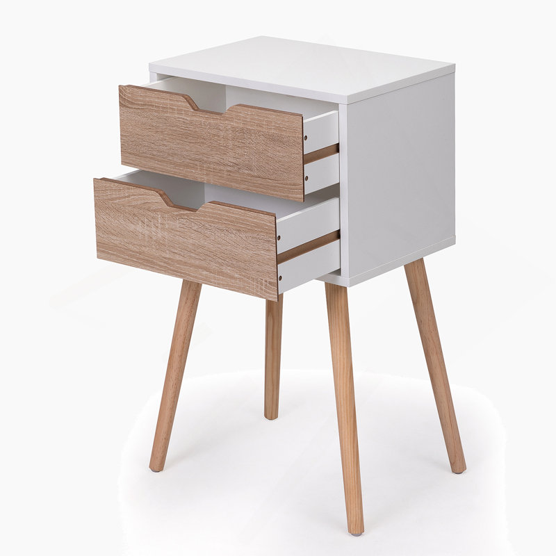 Table de chevet Mid-Century Coldiron, Blanc / Brun