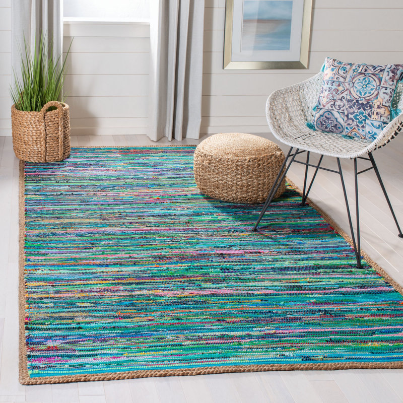 Tapis abstrait en coton et jute tissés à la main Naveen, Rectangle de 5 pi x 8 pi