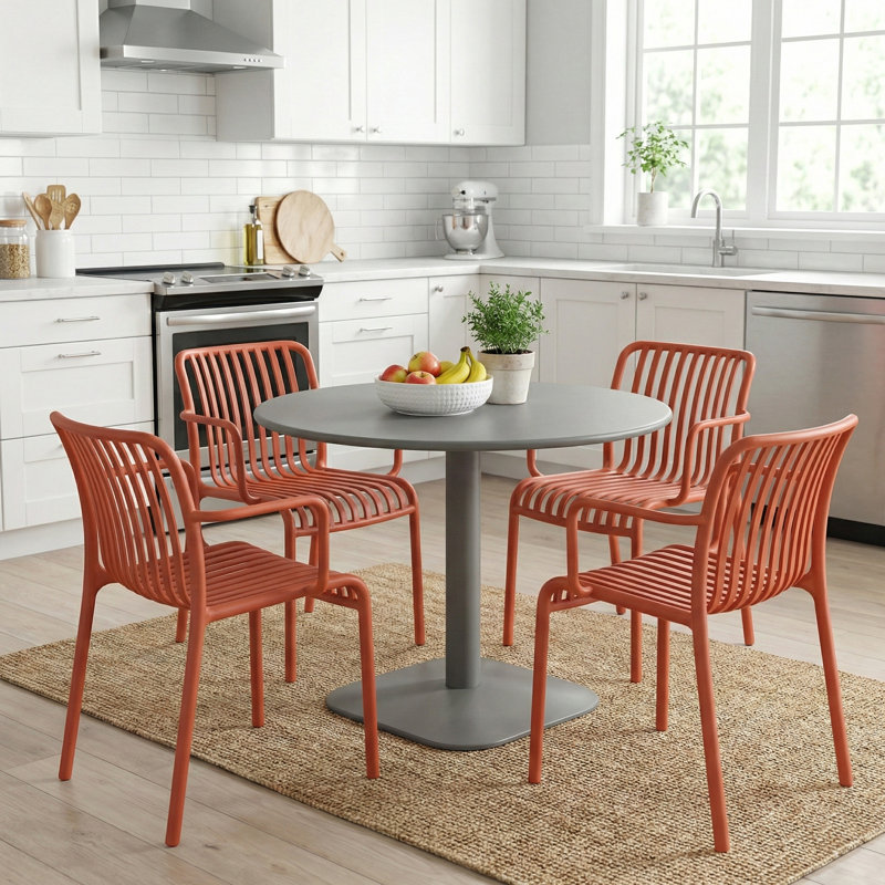 4 - Person Steel Dining Set, Red/Grey