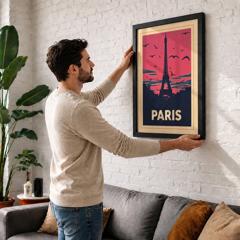 Postcard From Paris Vintage - Print, A2 - 59.4 x 42.0 cm, Black
