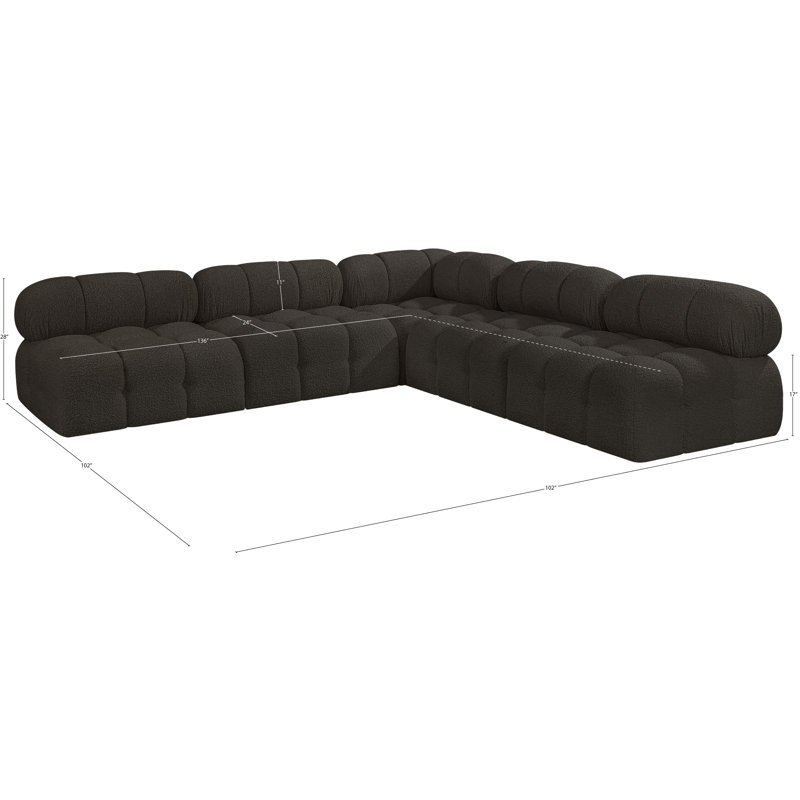 Ames Upholstered Sofa, Brown Boucle Fabric, 4 Armless, 1 Corner