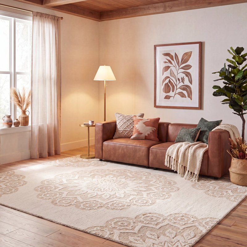 Tapis floral en laine et coton touffeté à la main Blossom, Rectangle 8 pi x 10 pi