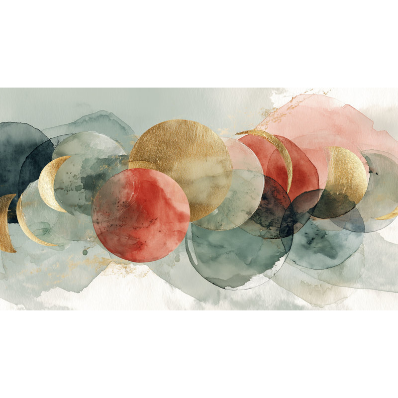 Papier peint géométrique à double motif de cercles dorés, 120 po x 96 po, Peler et coller