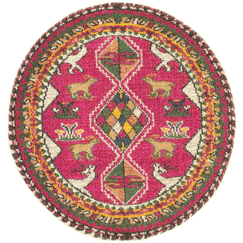 Lonniet Washable Geometric Indoor Rug, Round 3'3"