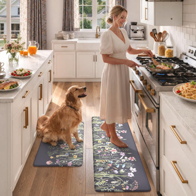 Anti-Fatigue Non-Skid Waterproof Cushioned Kitchen Mat Set of 2
