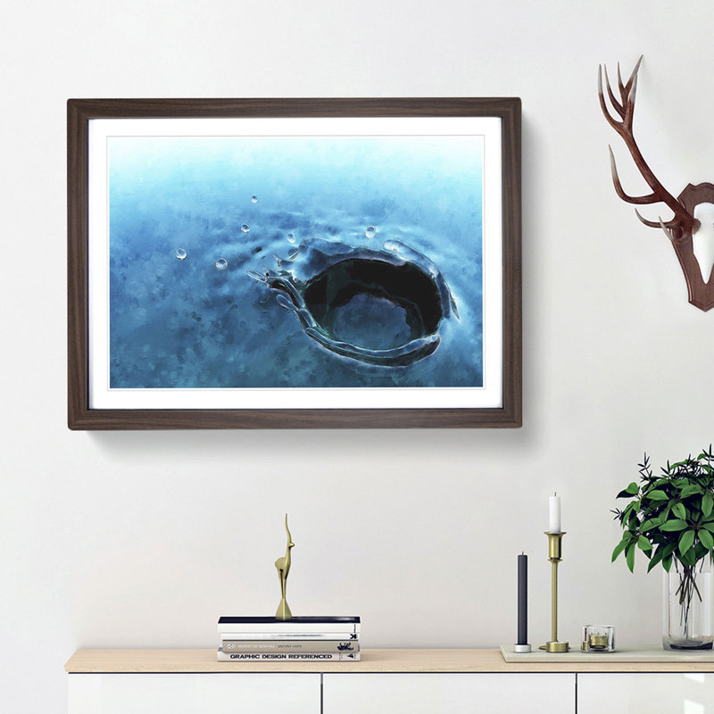 Splash Of Water In A Lake - Single Picture Frame Painting on MDF, 45cm H x 63cm W x 2cm D, Walnut Framed