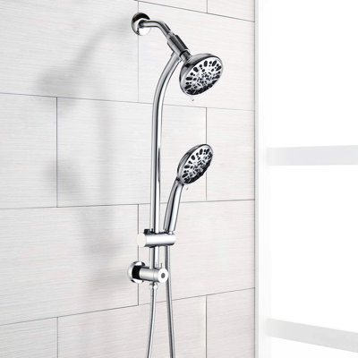 Dual Head Shower - Stainless Steel Slide Bar, 7 Spray Patterns, Wall Mounted, 1.8 Gpm Flow, 1/2" Connection System , Abs