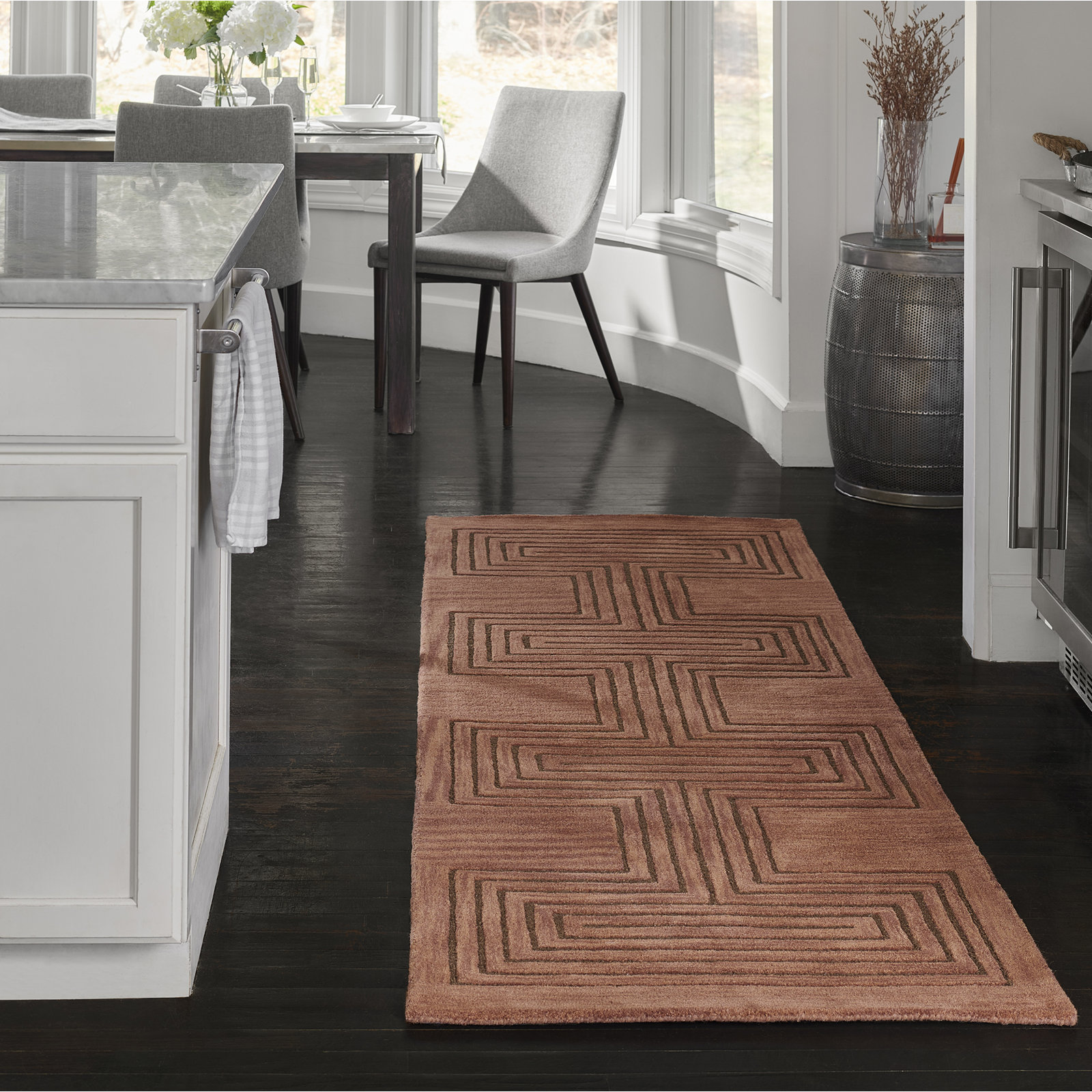 Orlie Copper Hand-Tufted Geometric Wool Rug, Runner 2'6" x 8', Brown