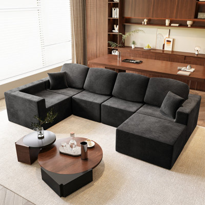 Boneless L-Shaped Modular Sectional Couch, Cloud U-Shaped Sectional Sofa with Wide Armrest