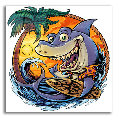 Requin avec planche de surf sur plastique / acrylique par Flyland Designs Print