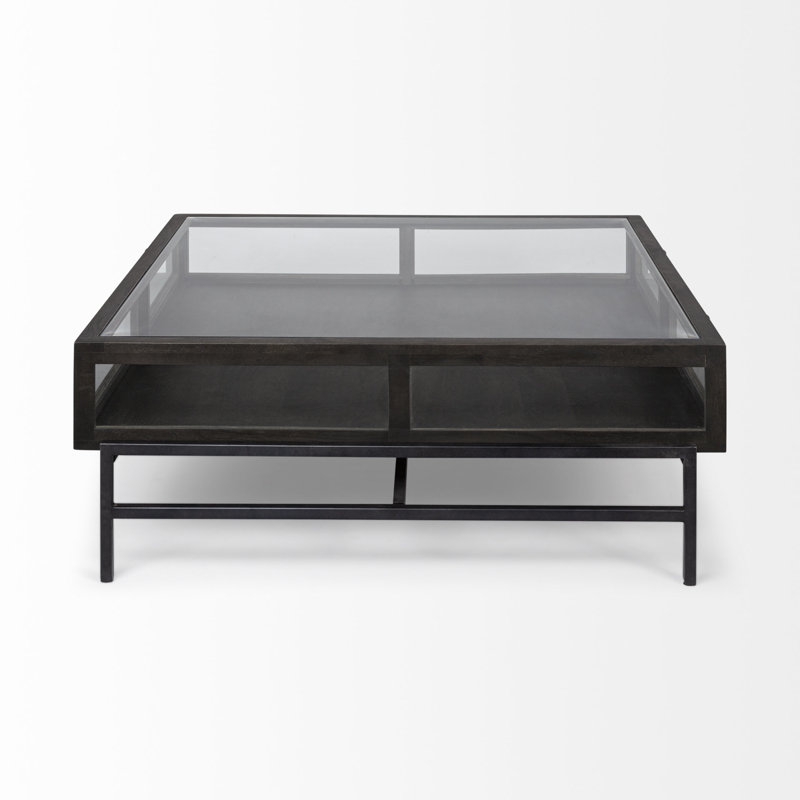 Warner Coffee Table with Storage, 15" x 43.5" x 42", Dark Brown, Black