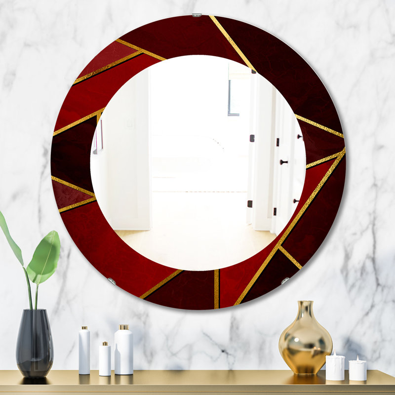 Miroir d'appoint moderne et contemporain, H 31,5 po x l 23,7 po, Rouge, Géométrique