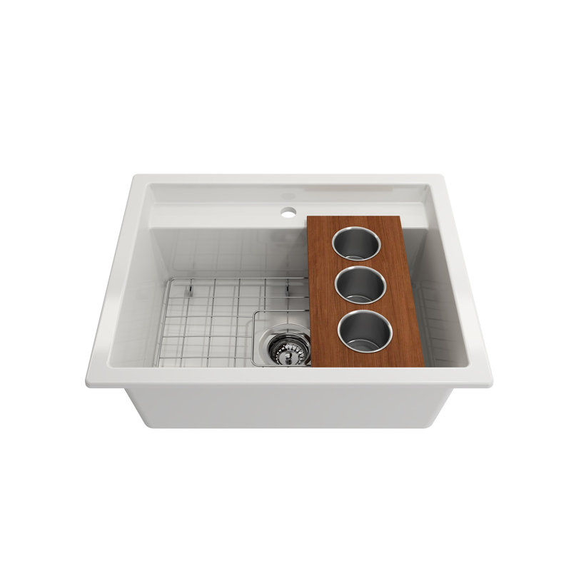Planche de bois avec 3 bols ronds en acier inoxydable F / 1616, 1618, 1633 (rebord intérieur), L 16 po x l 7,88 po