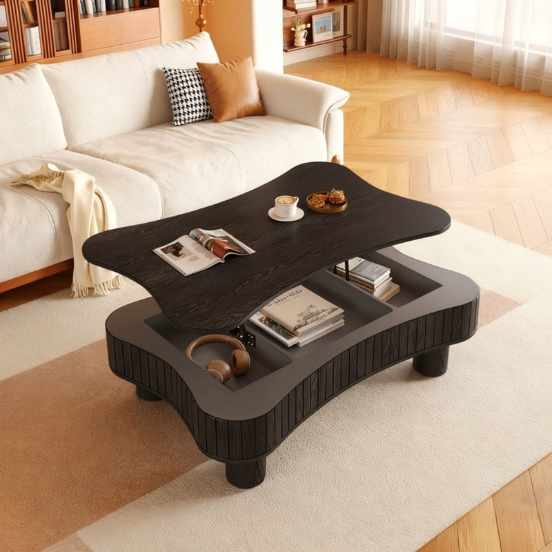Endin 42" Lift-Top Coffee Table with Fluted Panel & Hidden Storage, Black