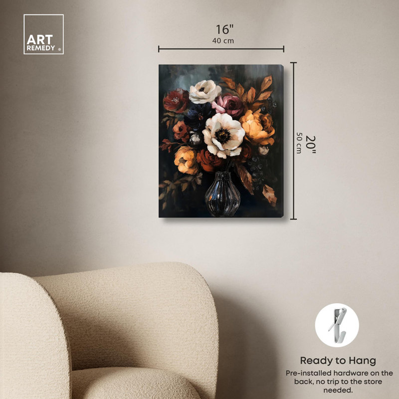 «Velvet Night Bloom I», impressions sur toile par Art Remedy, H 20 po x l 16 po, Toile tendue