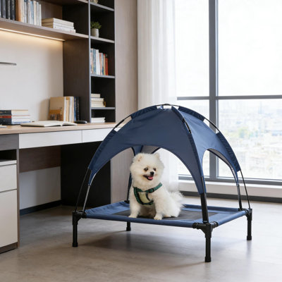 Canopy Top Elevated Dog Cot - Airflow Design, Breathable , Lightweight And Foldable Mesh, Metal Frame, Ideal For Medium Sized Dogs