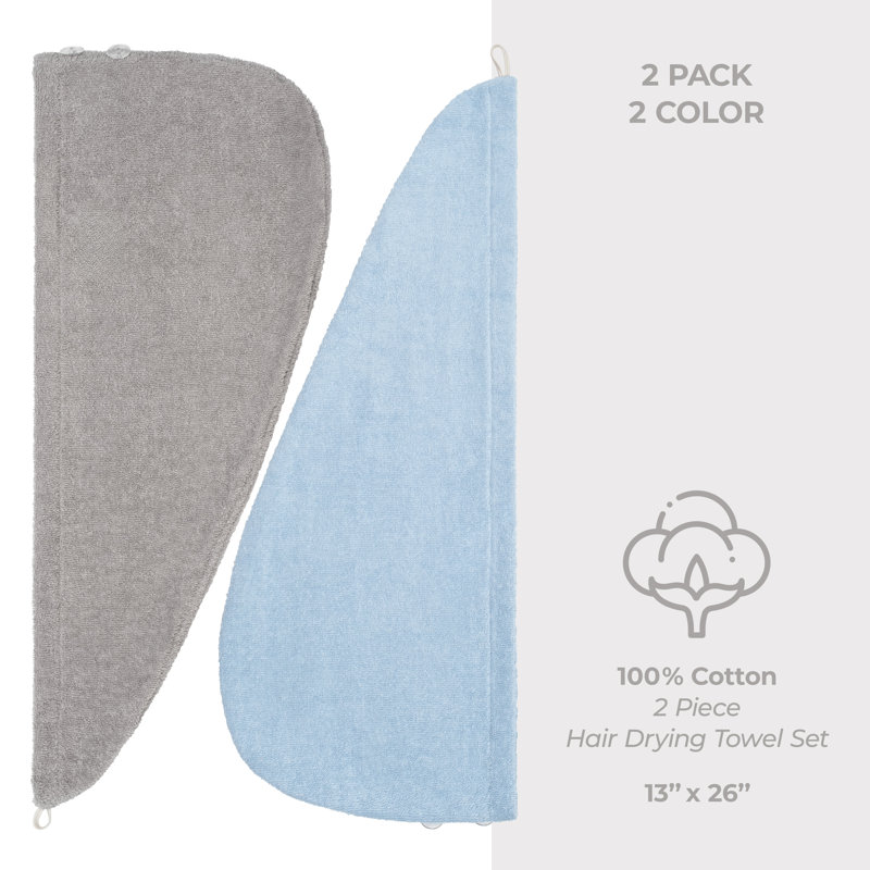 Serviettes 100% coton, longs poils bouclés, Gris clair / bleu ciel