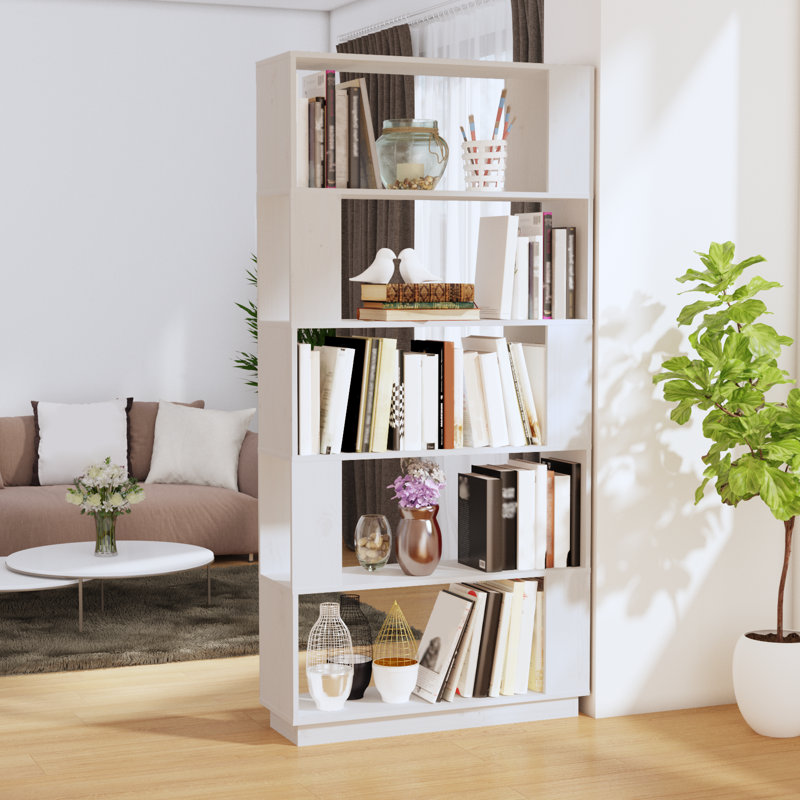 Ireana Geometric Bookcase, White, (5 shelves) 163.5cm H x 80cm W x 25cm D