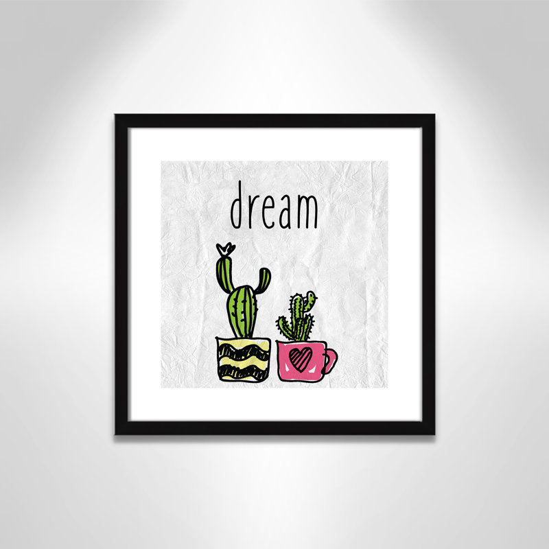 «Cacti A», art encadré, 16" H x 16" W x 1.18" D, Encadré de boîte noir
