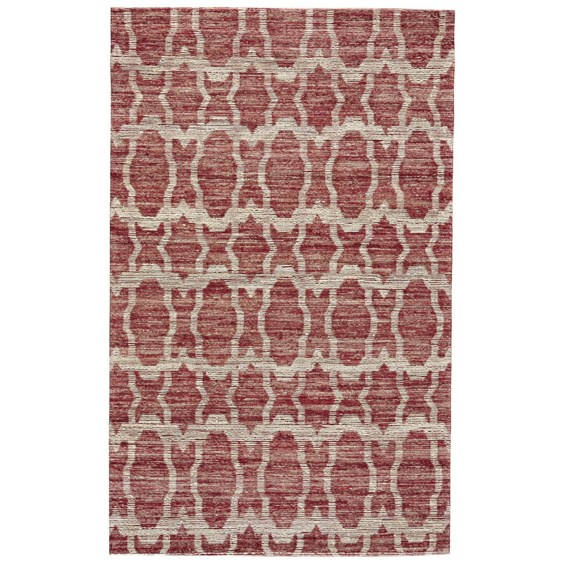 Tapis rouge tissé à la main Ayssa, Rectangle 5 pi x 8 pi