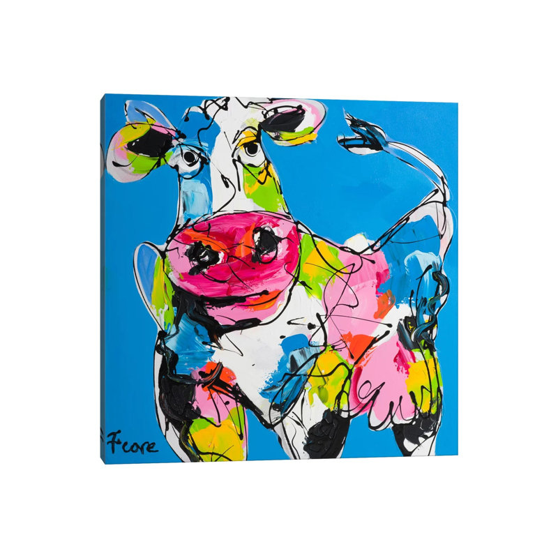 Colourful Art Cow 1 Piece Wrapped Canvas Painting, 30.48 cm H x 30.48 cm W