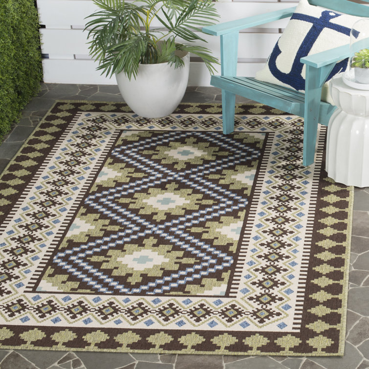 Mcdowell Hooked Chocolate/Green Indoor/Outdoor Rug