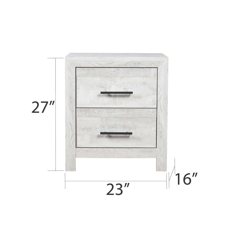 Élégante table de chevet 2 pour la chambre à coucher, finition rustique naturelle, grands tiroirs de rangement, hauteur moderne de 27 po avec design épuré, espace de tiroir, largeur de 24,2 po
