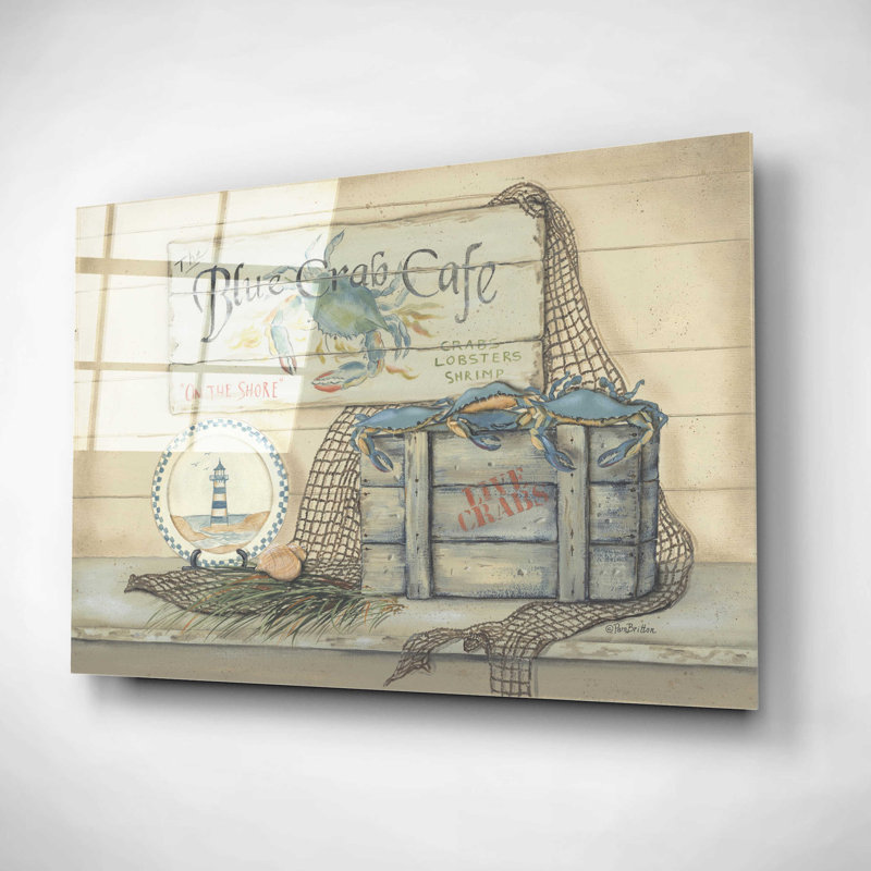 «Blue Crab Cafe» par Pam Britton, art mural en verre acrylique, H 12 po x l 16 po