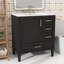 Ensemble de meuble-lavabo sur pied classique 30 po avec trois tiroirs, portes à fermeture douce et longues poignées en métal doré-619605009