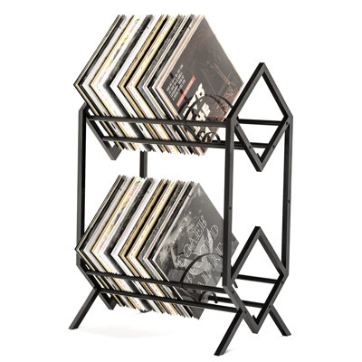 Double-Layer Vinyl Record Rack With Dividers, Holds 200 LP Records, Black.