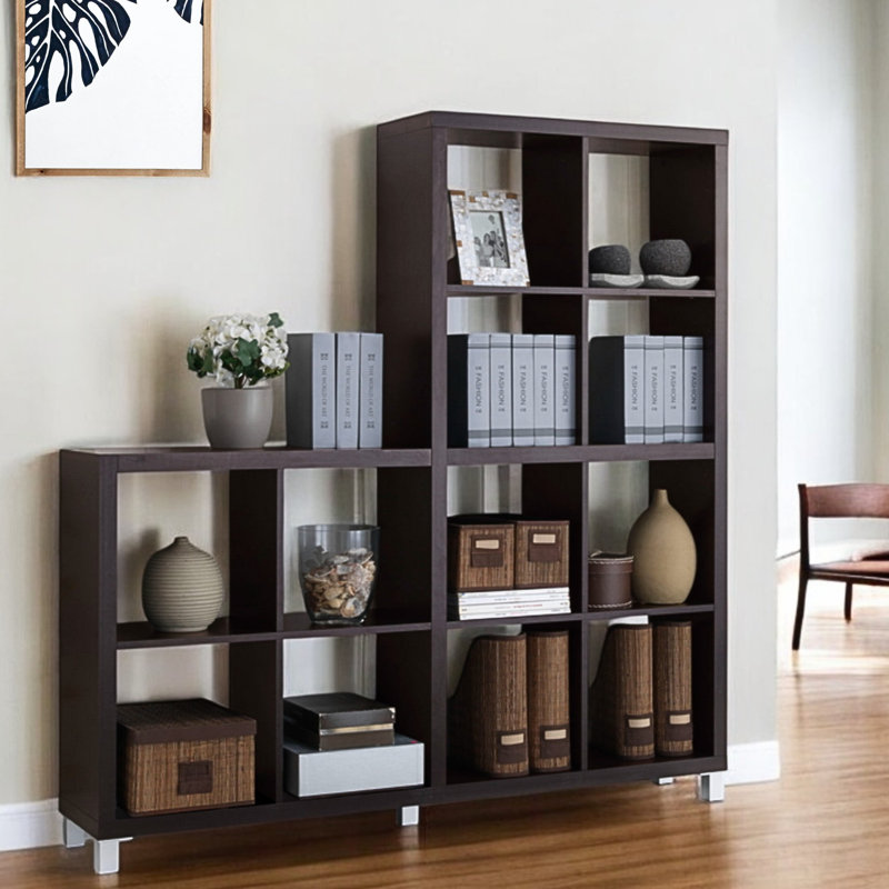 Celeste Brown Faux Wood Grain Shelving Unit with Silver Plastic Legs, 60.75" H X 58.14" W X 11.22" D