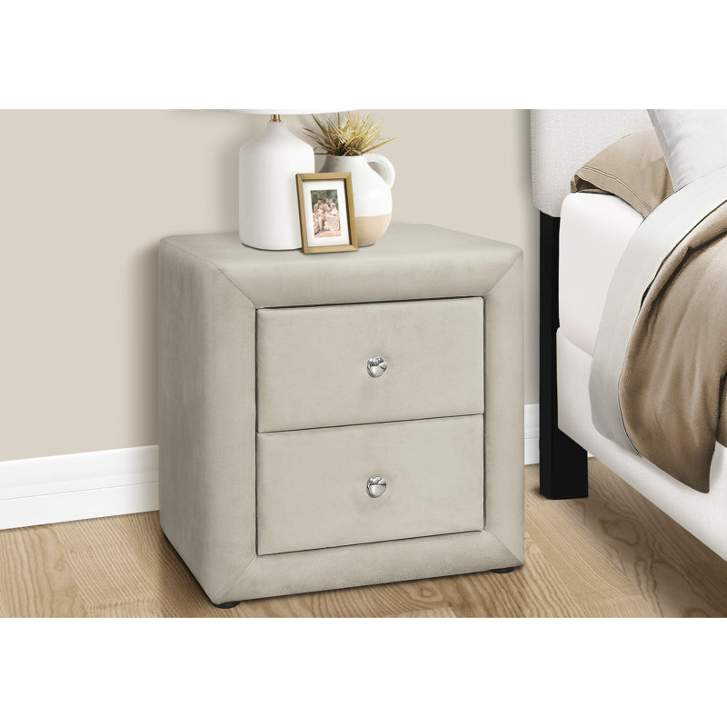 Bedroom Nightstand With Grey Velvet Upholstery And Storage Function - Transitional Style, 20.5"W X 15.87"D 21.26"H, Assembly- Upholstered Drawer For Transitional, No Assembly Required