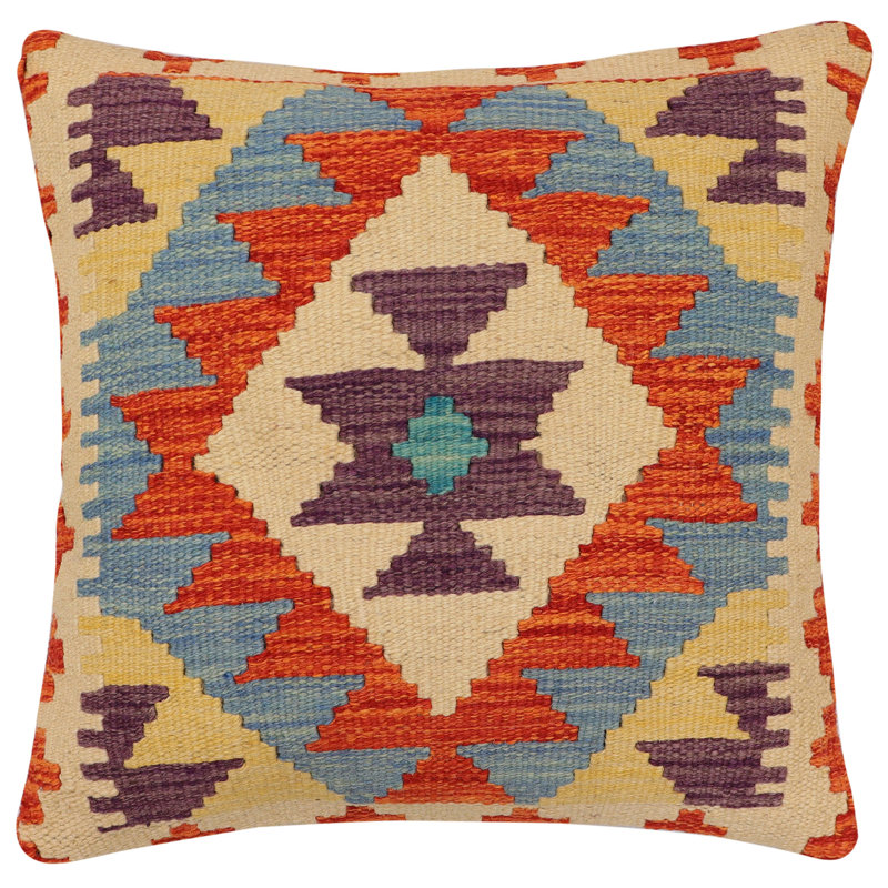 Coussin Bohème Hollis, H 19 po x l 19 po, Rouille / bleu / gris / or
