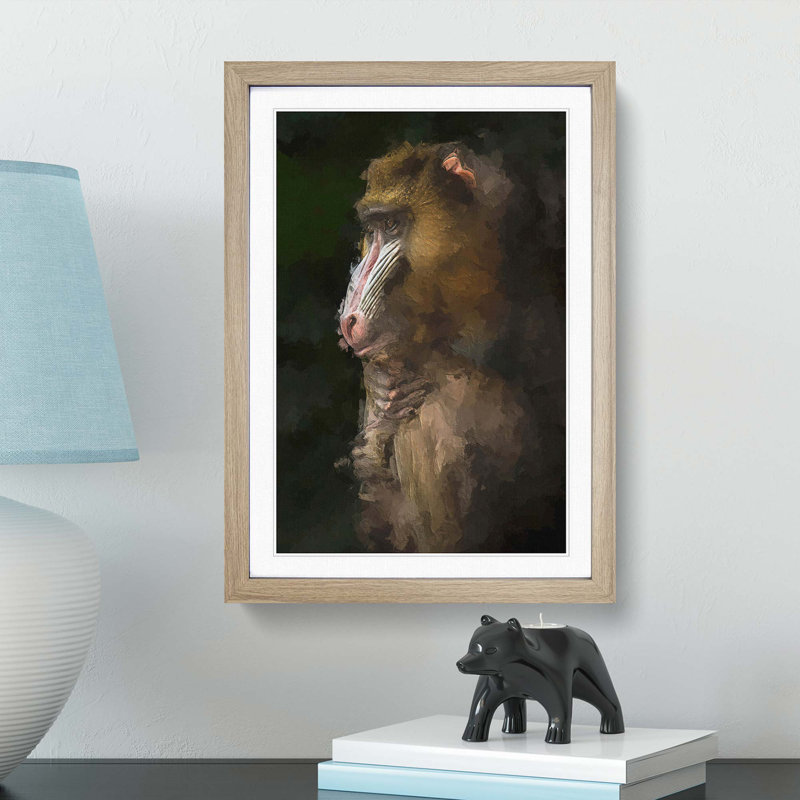 Mandrill Monkey in Abstract - Framed Print, 60cm H x 40cm W x 2cm D, Oak
