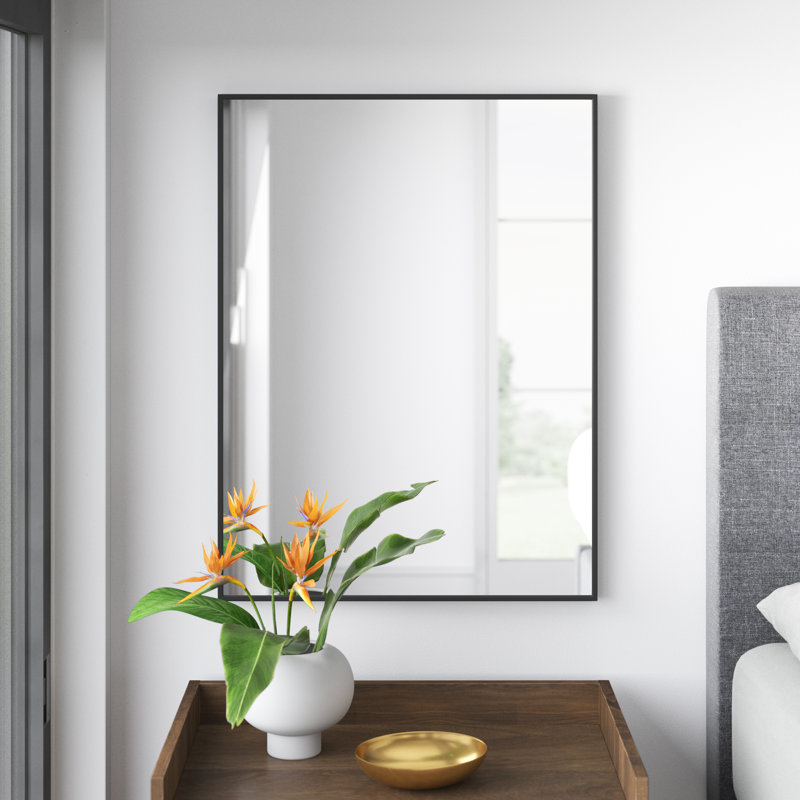 Miroir de salle de bain Chandrram, 39,5 po x 29,5 po, Noir