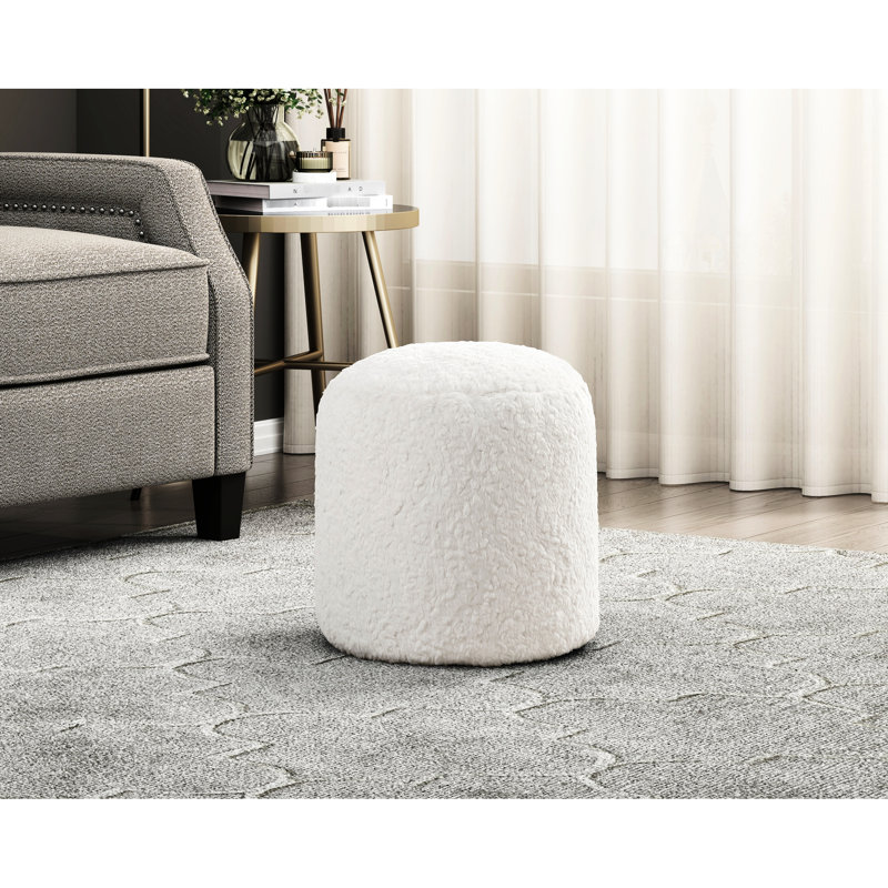 Faux Fur Sitting Pouf With Non-Slip Bottom, 300Lbs Weight Capacity, 16"X17", Design Element Modern Chair Pouf, Base, 300Lb Limit,