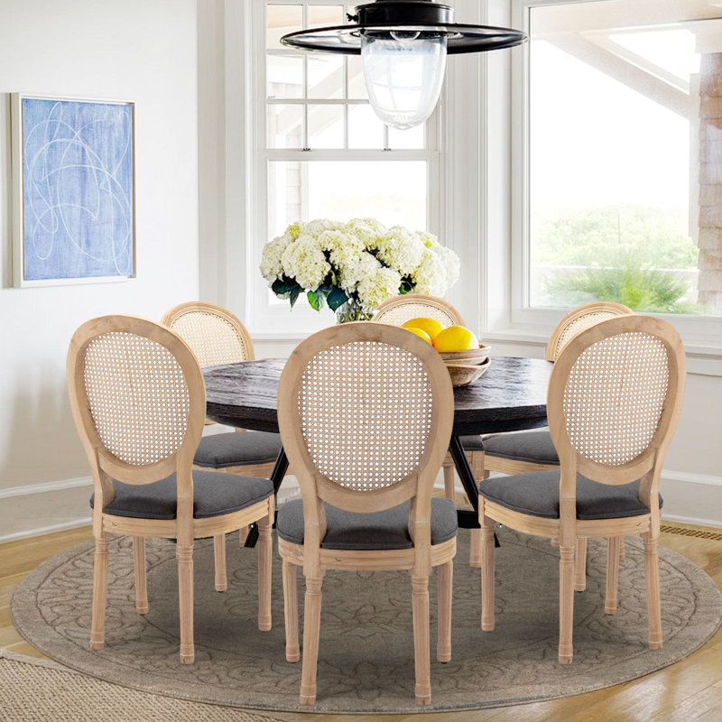 French-Style Farmhouse Dining Chair with Round Backrest, 6, Dark Gray
