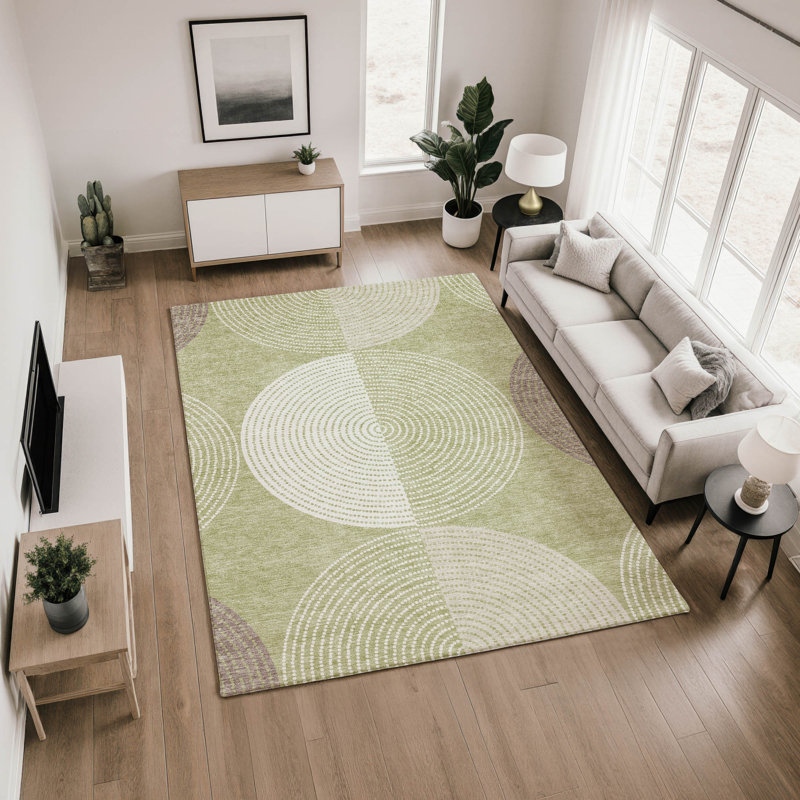 Premium Machine Washable Mayfield AMF2281 Geometric Rug, Aloe, 3' x 5'