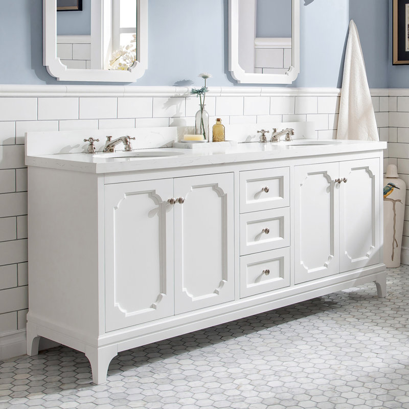 Ensemble de meuble-lavabo double 72 po Bernardo, Quartz de Carrare, Blanc pur