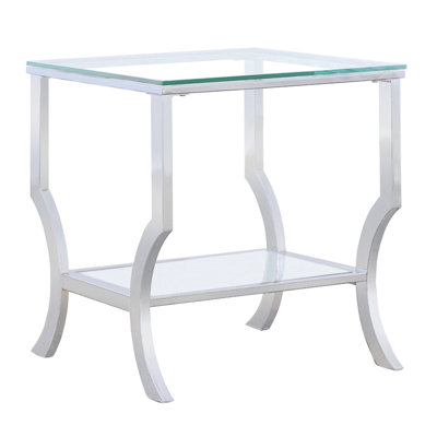 Table de bout carrée au fini en verre, dotée d'une surface esthétique, convient aux tablettes, d'une hauteur de 22 pouces - avec des étagères réfléchissantes idéales,
