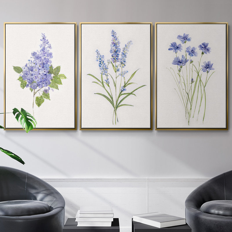 Ensemble de 3 cadres flottants sur toile, H 27 po x l 54 po, Cadre flottant doré