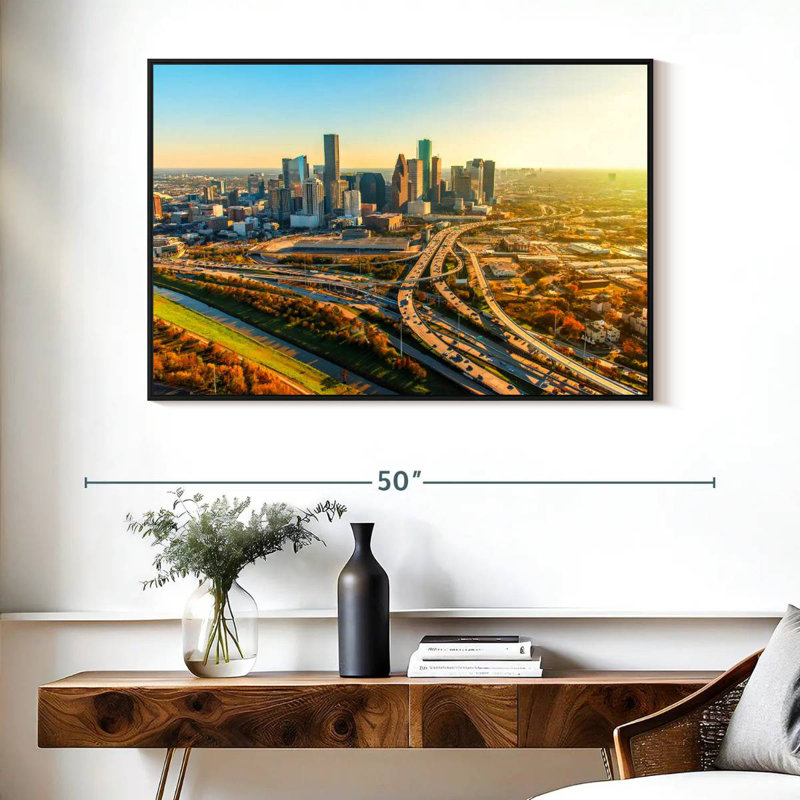 Golden Houston Highway, 40 po x 27 po, Cadre flottant noir