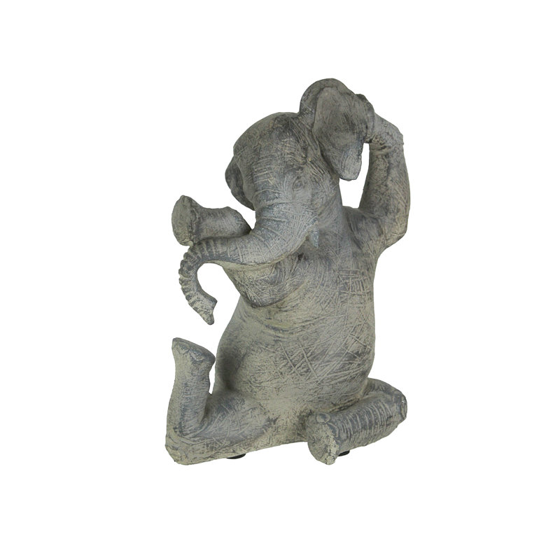 Statuette décorative de table ou d'étagère représentant un éléphant zen pratiquant le yoga, en résine grise ornée de détails faits à la main, 23 cm de haut.
