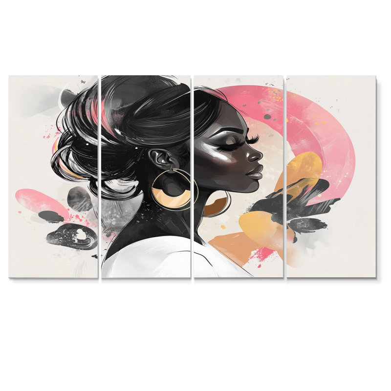 Portrait rose d'une femme afro-américaine III, H 32 po x l 64 po