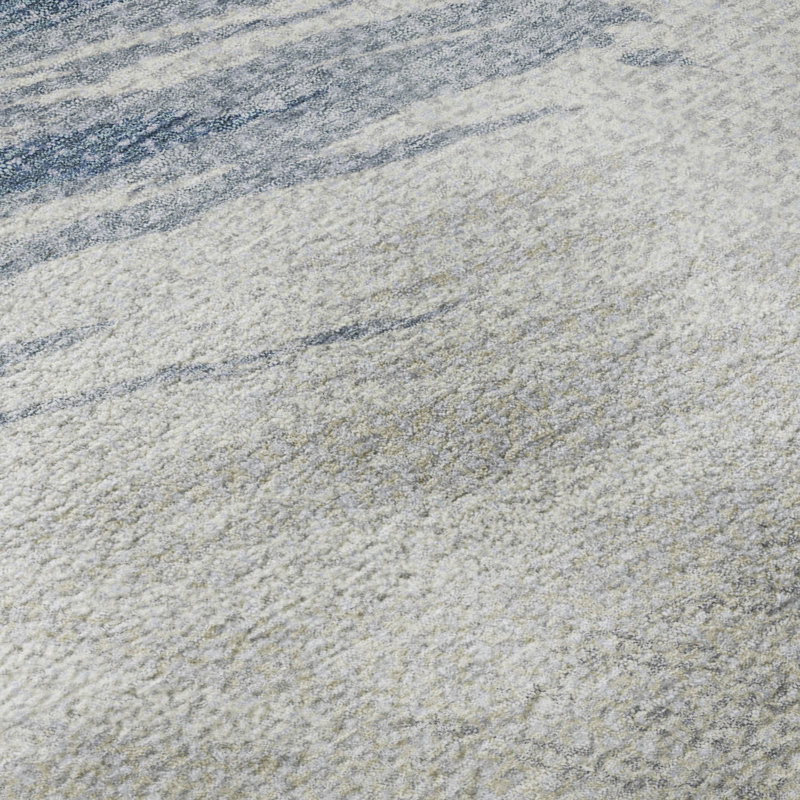 Premium Machine Washable Mayfield AMF2272 Striped Rug, Denim, 1'8" x 2'6"