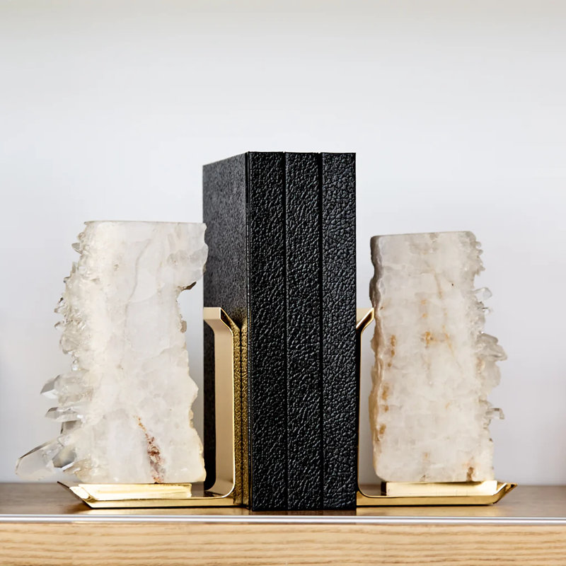 Fim Non-Skid Bookends, White/Gold
