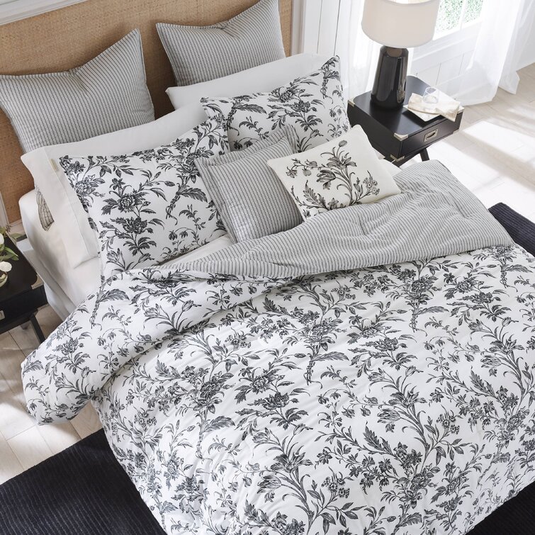 Amberley Floral 100% Cotton Bonus Comforter Set includes Shams and  Decorative Pillows